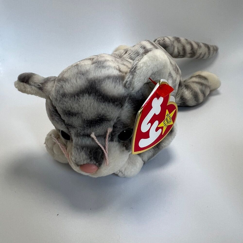 Silver the Gray Tabby Cat EUC Vintage 1999 TY Beanie Baby Kitty Collectible 90s